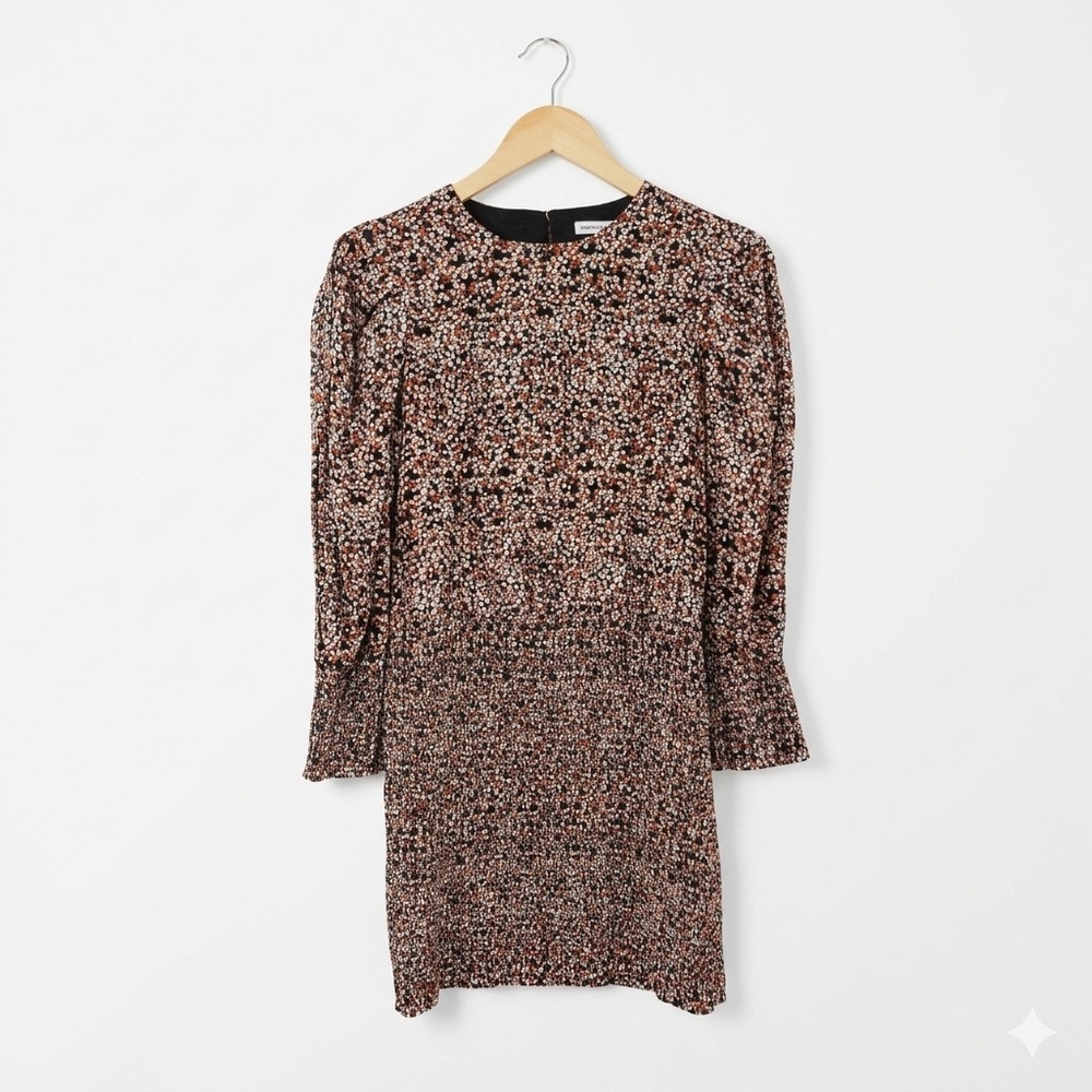 Rebecca Minkoff Floral Smocked Mini Dress Long Sleeve Burnt Orange Black Size L